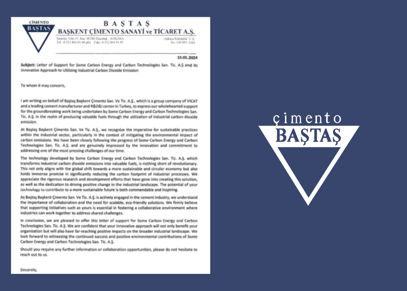 BAŞTAŞ ÇİMENTO referans mektubu